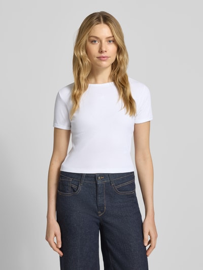 Scotch & Soda Kort T-shirt met geribde ronde hals Wit - 4