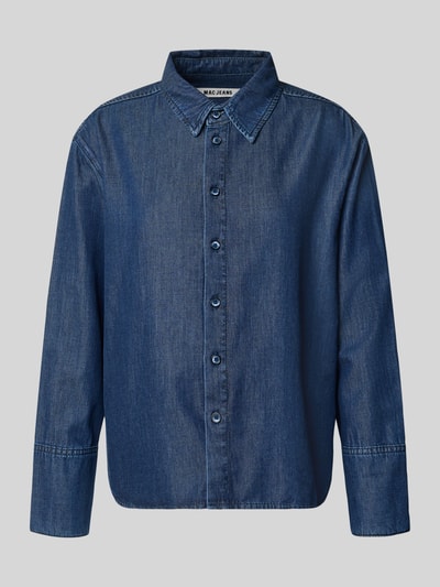 Produktfoto, Regular Fit Hemdjacke in Denim-Optik von MAC aus Baumwoll-Lyocell-Mix, Knopfleiste, Hemdblusenkragen, dunkelblau, glatte Textur