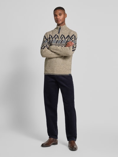 Lerros Sweter z dzianiny o kroju regular fit z kołnierzem zapinanym Beżowy 1