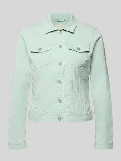 Produktfoto, Regular Fit Jeansjacke aus katoenmix van Tom Tailor in effen mintkleur, platte kraag, knoopsluiting, borstzakken, denimlook