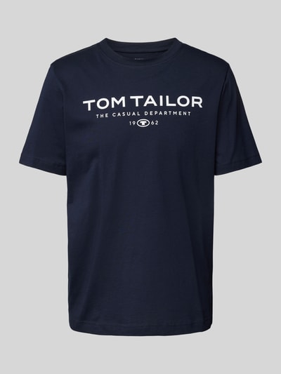 Tom Tailor Regular Fit T-Shirt aus reiner Baumwolle mit Label Print Marine 2