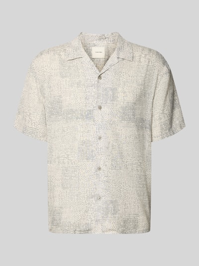 Produktfoto, Relaxed Fit Freizeithemd aus Leinen-Lyocell-Mix von CK Calvin Klein mit grafischem Allover-Muster in Beige und Grau, kurze Ärmel