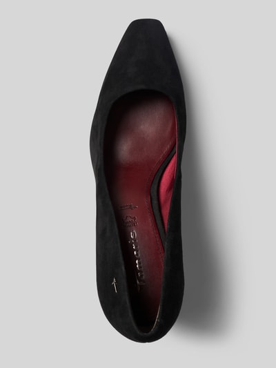Produktfoto, czarne czółenka z naturalnej skóry Pumps aus echtem Leder von Tamaris, czerwono-brązowa wewnętrzna część, matowa tekstura, damskie czółenka marki Tamaris