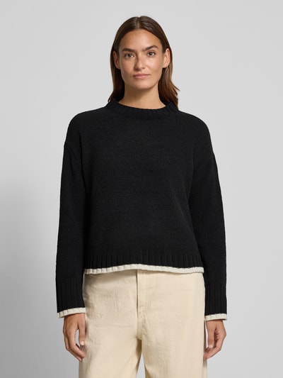 VERO MODA Regular Fit Strickpullover mit Kontrastsaum Modell 'SHADOW' Black 4