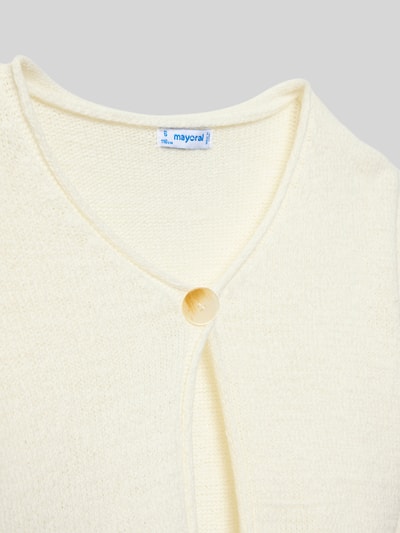 Produktfoto, Regular Fit Jacke in Strick-Optik von Mayoral aus Material-Mix mit Baumwoll-Anteil, Knopfverschluss, V-Ausschnitt, cremefarbene Struktur