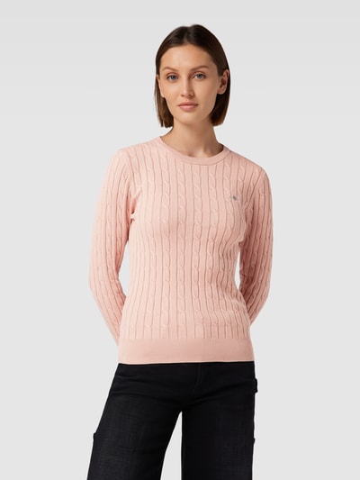 Gant Gebreide pullover met kabelpatroon Oudroze - 4