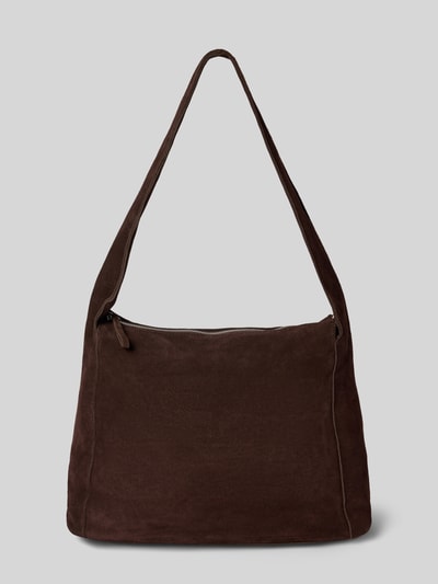 Produktfoto, Handtasche aus Rindsleder Modell 'PIRAMIDE' von Mango in Dunkelbraun, Hauptfach mit Reißverschluss, Schulterriemen, Maße Breite 34 cm, Länge 39 cm, Tiefe 11 cm, Länge Schulterriemen 65 cm