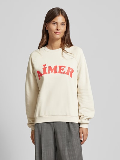 ICHI Sweatshirt mit Statement-Print Modell 'LELA BRUSHED' Ecru 4