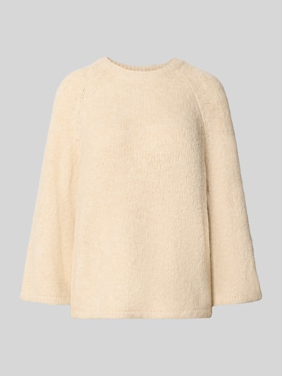 Produktfoto, Strickpullover mit Raglanärmeln von FREE/QUENT, Materiaalmix met wol, recht model, ronde hals, crème kleur, zachte textuur