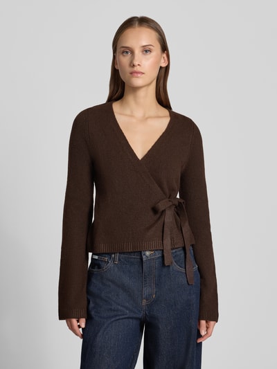REVIEW Strick-Cardigan in Wickeloptik Dunkelbraun Melange 4