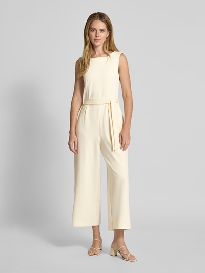 Jake*s Collection Jumpsuit met strikceintuur en ronde hals Ecru - 4