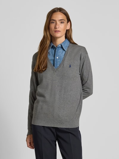 Polo Ralph Lauren Gebreide pullover met logostitching en V-hals Middengrijs - 4