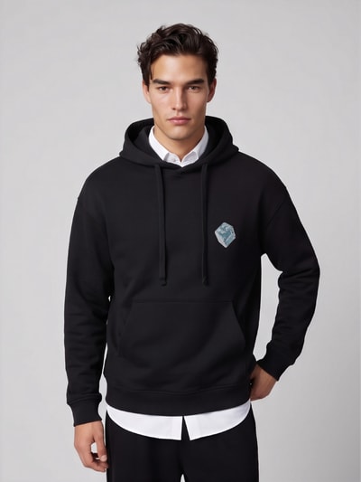 HUGO Hoodie met grote print aan de achterkant model 'Dewerhood' Zwart - 4
