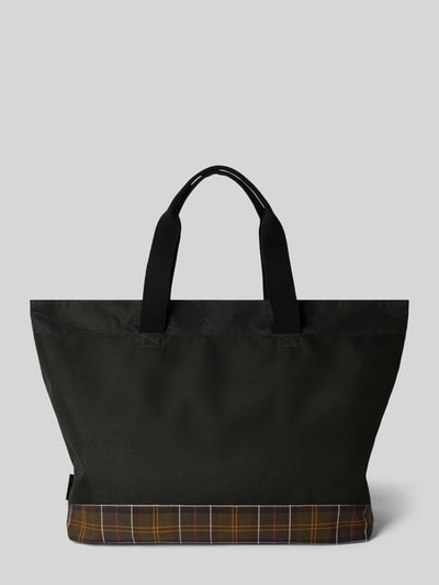 Produktfoto, Henkeltasche mit Label-Patch Modell 'FIELD WAX' von Barbour für Herren in Dunkelgrün mit kariertem Boden und Stoffstruktur