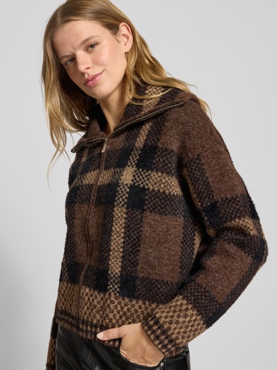 Only Regular fit gebreid jack met all-over motief, model 'MAROON' Chocoladebruin - 3