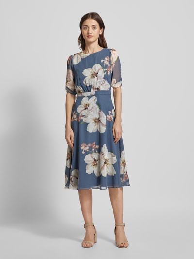 Swing Cocktailkleid mit floralem Muster Rauchblau 4