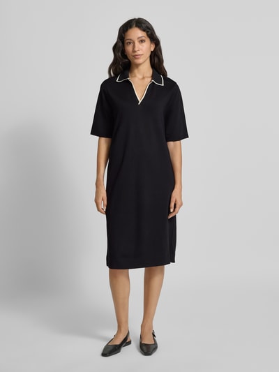 OPUS Knielange T-shirtjurk met platte kraag, model 'Wembli' Zwart - 4