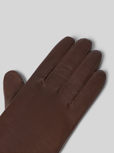 Produktfoto, Handschuhe aus echtem Leder Modell 'Arizona' von Roeckl, braun, glatte Textur, dezentes Logo-Detail, Damen Handschuhe