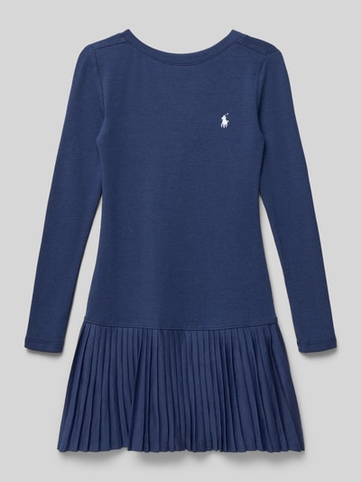 Produktfoto, Regular Fit Kleid mit Logo-Stitching von Polo Ralph Lauren Teens in Optik: Unifarben, Mini-Länge, Langarm, Rundhals, glatte und plissierte Textur.