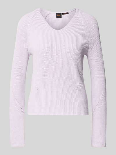 Produktfoto, Regular Fit Strickpullover aus reiner Baumwolle Modell 'C_FARDELLINA' von BOSS Orange in Unifarbe, grobe Stricktextur, V-Ausschnitt