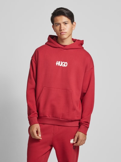 Hugo Blue Hoodie met labelprint, model 'Nimayho' Rood - 4