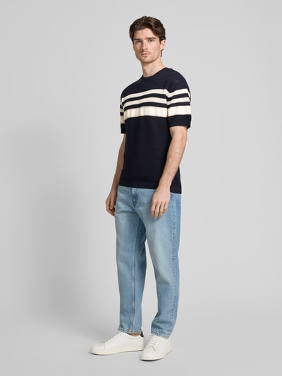 Strellson T-Shirt mit Lochstickerei Modell 'Ander' Dunkelblau 1