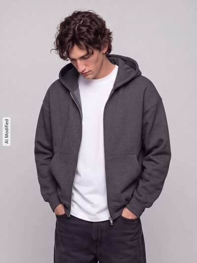 ONLY & SONS Sweatjacke mit Zweiwege Reißverschluss Dunkelgrau Melange 4
