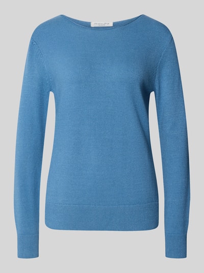 Produktfoto, Regular Fit Strickpullover aus Viskose-Mix mit U-Boot-Ausschnitt von Christian Berg Woman in Blau, gerippte Abschlüsse, langärmlig