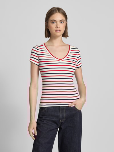 Tommy Jeans T-shirt o kroju Slim Fit z dekoltem w serek Czerwony 4