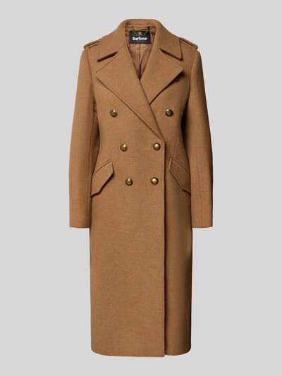 Barbour lange wollen jas met dubbele knoopsluiting Camel - 1