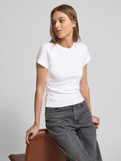 Mustang T-Shirt mit geripptem Rundhalsausschnitt Modell 'Addison' Weiss 3