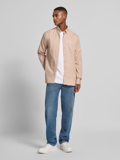 bugatti Freizeithemd mit Knopfleiste Beige 1