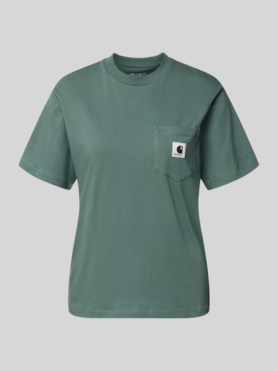 Produktfoto, T-shirt met borstzak en labeldetail van Carhartt Work In Progress, puur katoen, regular fit, ronde hals, dames, groen.