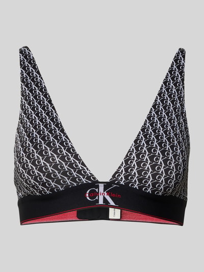 Produktfoto, Slim Fit BH mit Allover-Logo-Print von Calvin Klein Underwear in Schwarz-Weiß mit elastischem Material-Mix und Hakenverschluss.