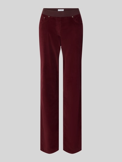 Produktfoto, bordeauxrote glatte Jeansy Slim Fit Jeans aus Baumwoll-Viskose-Mix Modell 'Pamina' von Raphaela By Brax, proste nogawki, damskie Straight Fit Jeans