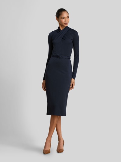Lauren Ralph Lauren Midi-jurk met gedrapeerde wikkelcol Marineblauw - 4