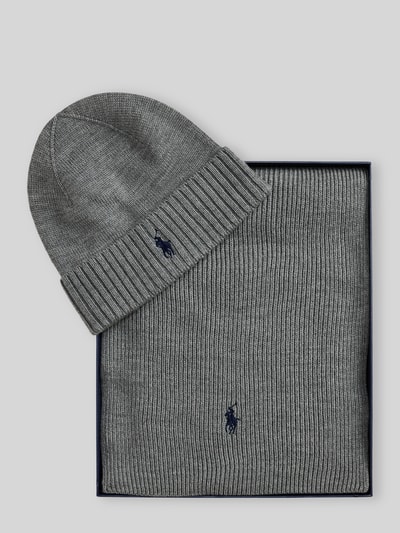 Polo Ralph Lauren Mütze und Schal im Set aus reiner Wolle Mittelgrau 3