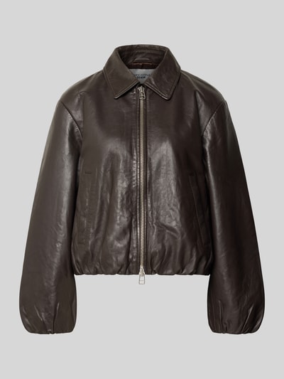 Marc O'Polo Denim Regular fit leren jack met elastische band Donkerbruin - 2