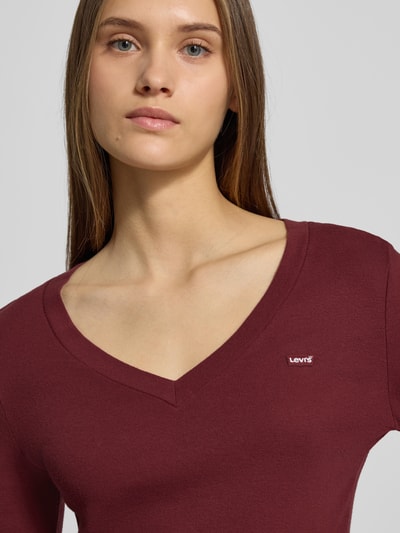 Levi's® Bluzka z długim rękawem, dekoltem w serek i naszywką z logo Bordowy 3