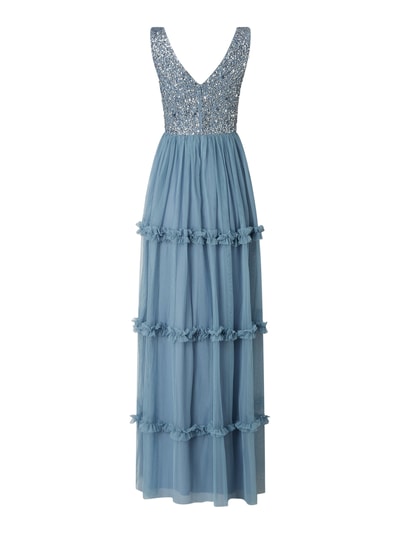 LACE & BEADS Abendkleid aus Mesh mit Pailletten Modell 'Maryan' Bleu 3