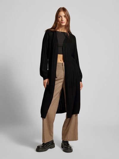 Pieces Loose Fit Long-Cardigan mit Wollanteil in geripptem Design Modell 'MAGGY' Black 4