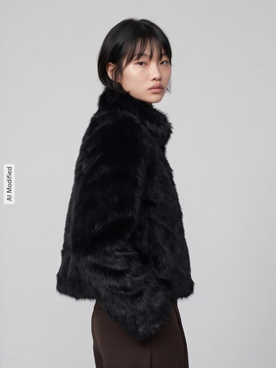 VERO MODA Modern Fit Webpelzjacke mit hohem Stehkragen Black 3