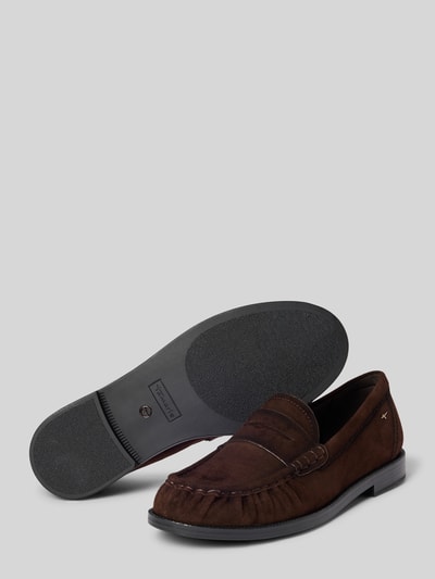 Produktfoto, loafers aus donkerbruin rundleer met stiksels en gladde textuur, Loafer aus echtem Rindsleder van Tamaris, Dames loafers