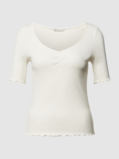 Tom Tailor Denim T-shirt met geschulpte zoom Offwhite - 2