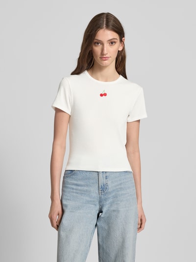 Only Regular fit T-shirt in riblook, model 'DANIELLA' Wit - 4