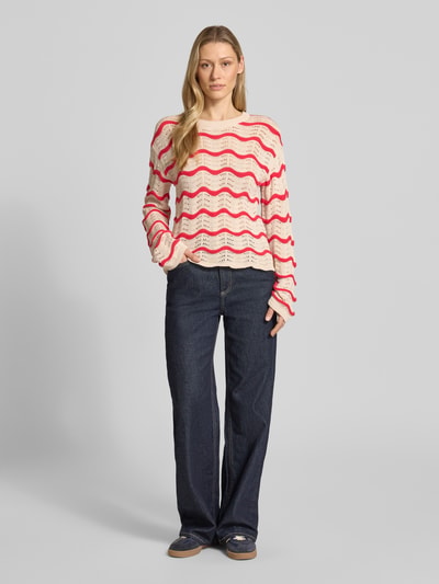 VILA Regular Fit Pullover in Strick-Optik Modell 'Wave' Rot 1