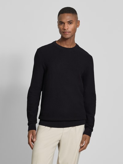 Lindbergh Strickpullover mit Strukturmuster und Rundhalsausschnitt Black 4