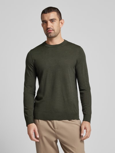 SELECTED HOMME Sweter z dzianiny z prążkowanymi wykończeniami model ‘TRAY’ Ciemnozielony 4