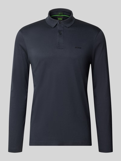 Produktfoto, poloshirt met lange mouwen in effen kleuren, polokraag, korte knoopsluiting, logopatch, puur katoen, Poloshirt met Logo-Patch model 'Pirol' van BOSS