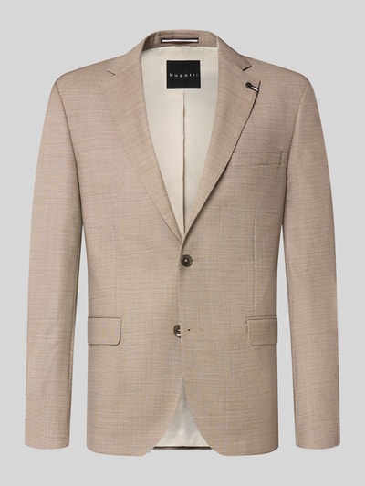Produktfoto, Regular Fit Sakko aus Schurwoll-Mix von bugatti in Beige mit Reverskragen, Pattentaschen und 2-Knopfleiste, elastisches Material
